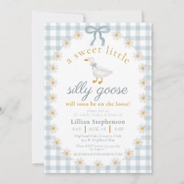 Silly Goose Blue Bow Daisy Gingham Baby Shower Einladung