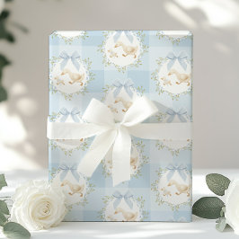 Silly Goose Blue Bow Whimsical Preppy Gingham Geschenkpapier