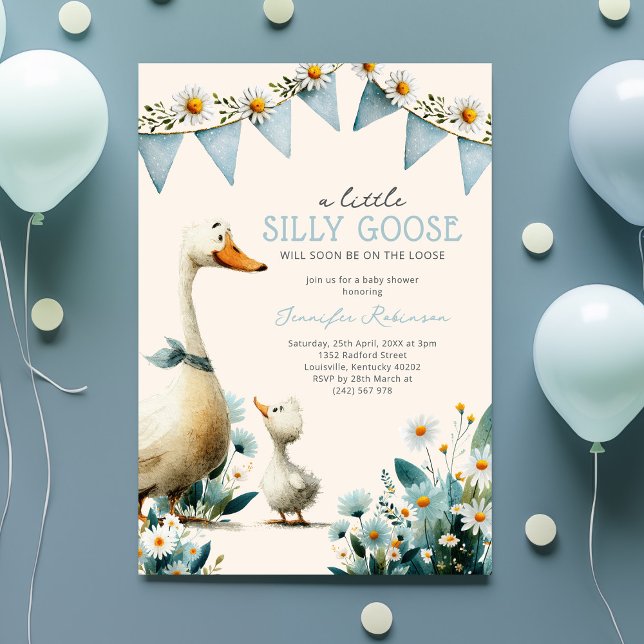 Silly Goose Blue Boy Baby Shower Einladung (Von Creator hochgeladen)