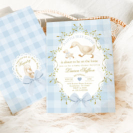 Silly Goose Blue Gingham Baby Boy Shower Einladung