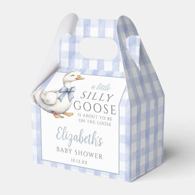 Silly Goose Blue Gingham Baby Shower Geschenkschachtel (Vorderseite)