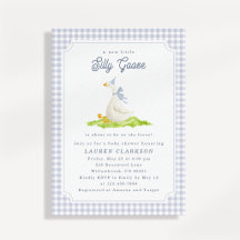 Silly Goose Blue Gingham Baby Shower Invitation