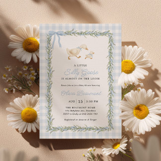 Silly Goose Blue Gingham Baby Shower Invitation Einladung