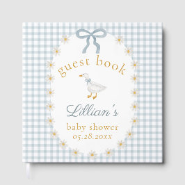 Silly Goose Blue Gingham Cottagecore Baby Shower Gästebuch