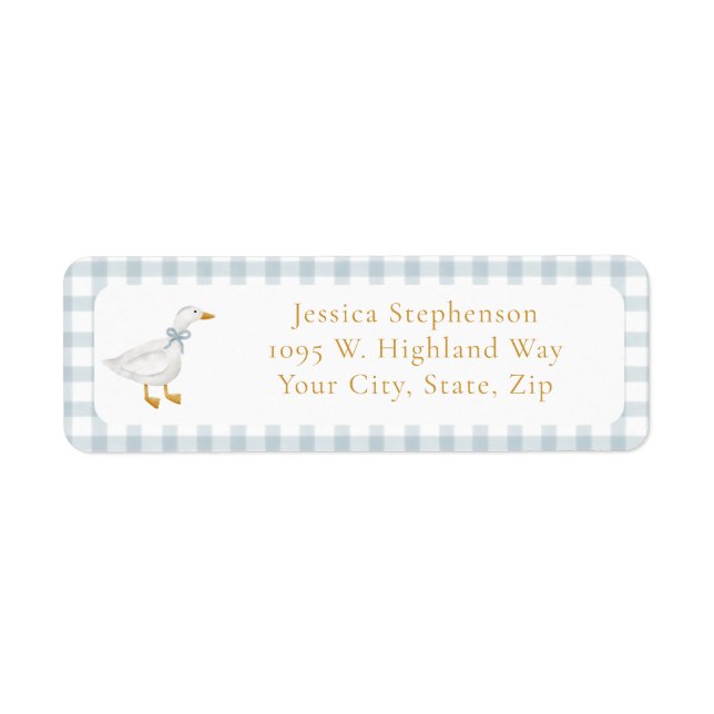 Silly Goose Blue Gingham Return Address Label (Vorne)