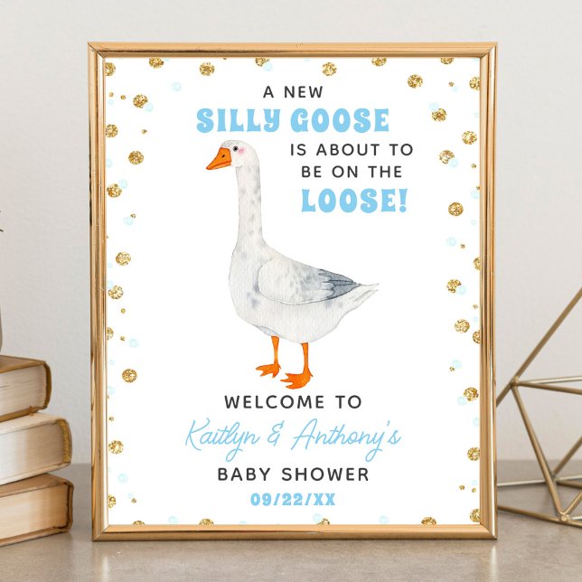 Silly Goose Blue Watercolor Baby Shower Welcome Poster (Von Creator hochgeladen)