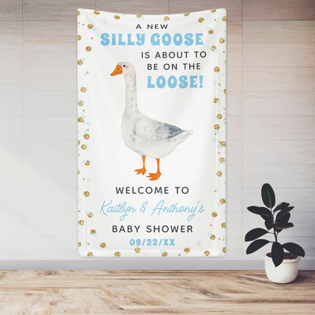 Silly Goose Blue Watercolor Boys Baby Shower Banner (Von Creator hochgeladen)