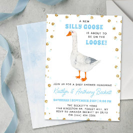 Silly Goose Blue Watercolor Boys Baby Shower Einladung