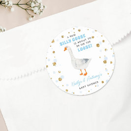 Silly Goose Blue Watercolor Boys Baby Shower Runder Aufkleber