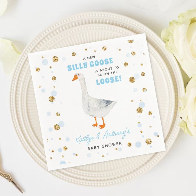 Silly Goose Blue Watercolor Boys Baby Shower Serviette (Von Creator hochgeladen)