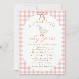 Silly Goose Blush Pink Bow Gingham Baby Shower Einladung