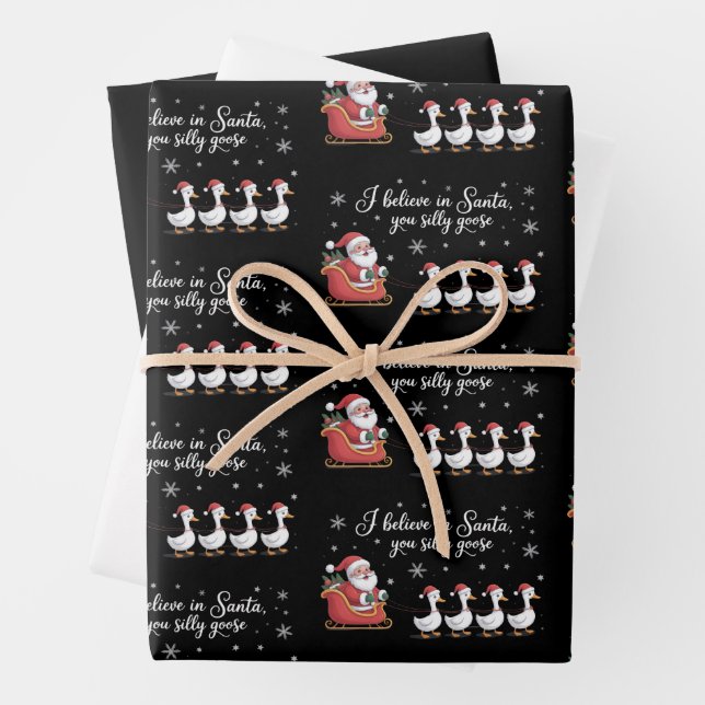 Silly Goose Christmas I Believe in Santa Funny Geschenkpapier Set (Beispiel)