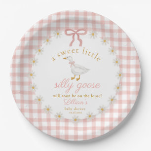 Silly Goose Cottagecore Rosa Gingham-Baby-Party Pappteller