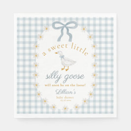 Silly Goose Daisy Blue Bow Gingham Baby Shower Serviette