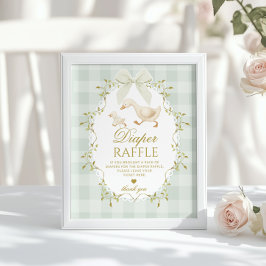 Silly Goose Diaper Raffle Sage Green Whimsical Poster