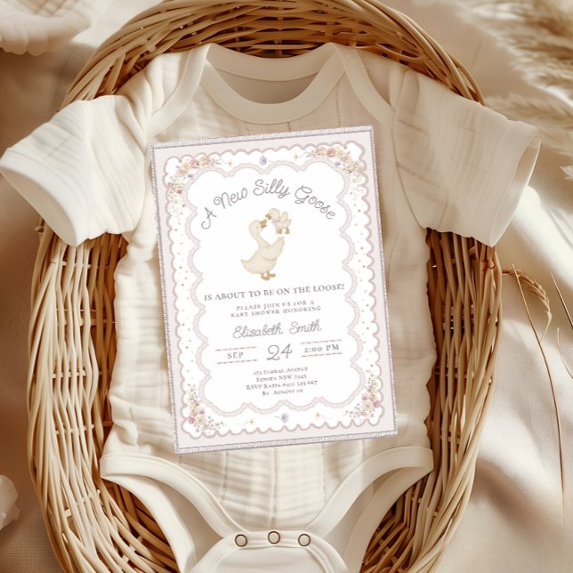 Silly Goose Duck Gender Neutral VintageBaby Shower Einladung (Von Creator hochgeladen)
