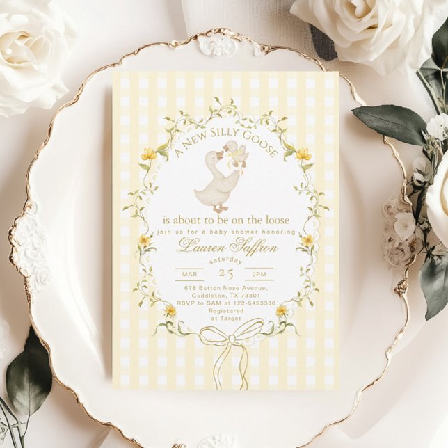 Silly Goose Gender neutral Yellow Baby Shower Einladung (Von Creator hochgeladen)