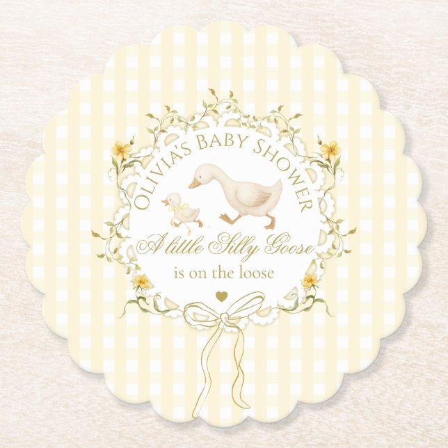 Silly Goose Gender neutral Yellow Baby Shower Untersetzer (Vorderseite)