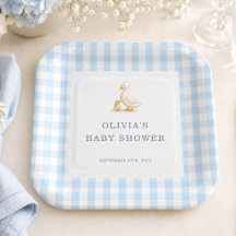 Silly Goose Gingham Blue Boy Baby Shower Party