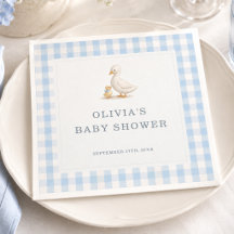 Silly Goose Gingham Blue Boy Baby Shower Party
