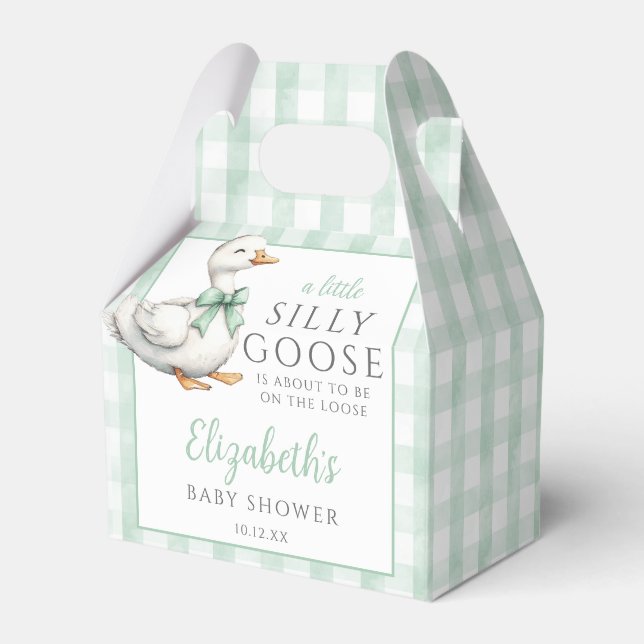 Silly Goose Gingham Gender Neutral Baby Shower Geschenkschachtel (Vorderseite)