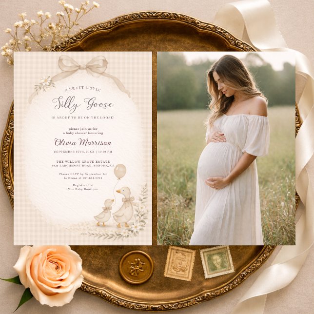Silly Goose Gingham Photo Baby Shower  Einladung (Von Creator hochgeladen)