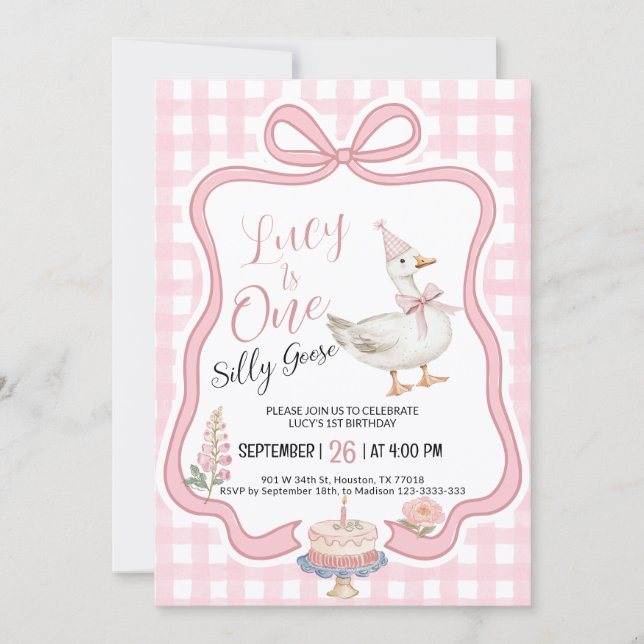 Silly Goose Girl 1st Birthday Invitation Einladung (Vorderseite)