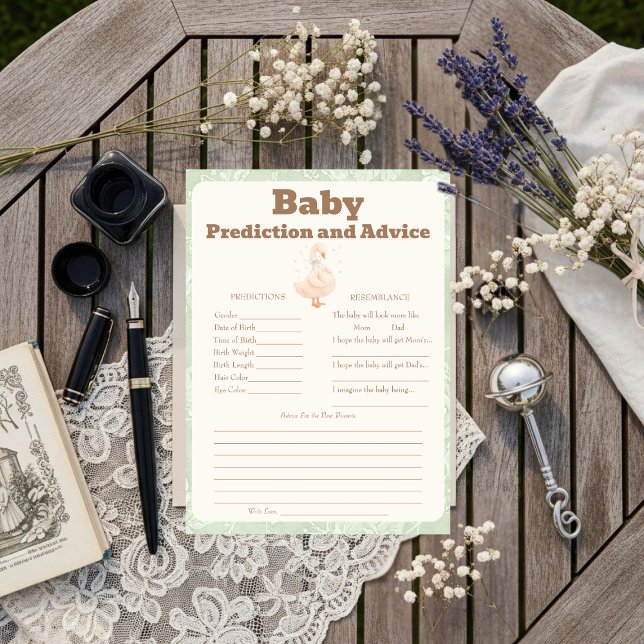 Silly Goose Green Baby Predictions & Advice Card Einladung (Silly Goose Green Baby Predictions & Advice Card)
