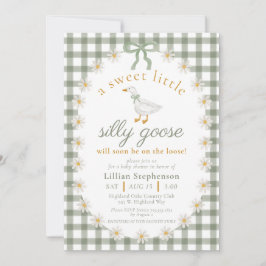 Silly Goose Green Bow Daisy Gingham Baby Shower Einladung
