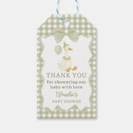 Silly Goose Green Gingham Baby Shower Gift Tag Geschenkanhänger