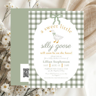Silly Goose Green Gingham Baby Shower QR Code Einladung
