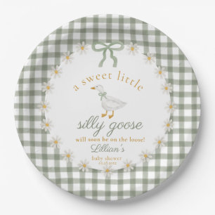 Silly Goose Green Gingham Cottagecore-Baby-Party  Pappteller