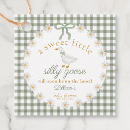 Silly Goose Green Gingham Cottagecore Baby Shower  Geschenkanhänger