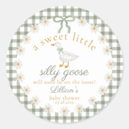 Silly Goose Green Gingham Cottagecore Baby Shower Runder Aufkleber