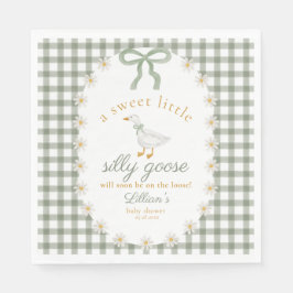 Silly Goose Green Gingham Cottagecore Baby Shower  Serviette