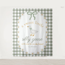 Silly Goose Green Gingham Cottagecore Baby Shower  Wandteppich