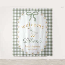 Silly Goose Green Gingham Cottagecore Baby Shower Wandteppich