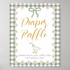 Silly Goose Green Gingham Floral Diaper Raffle Poster