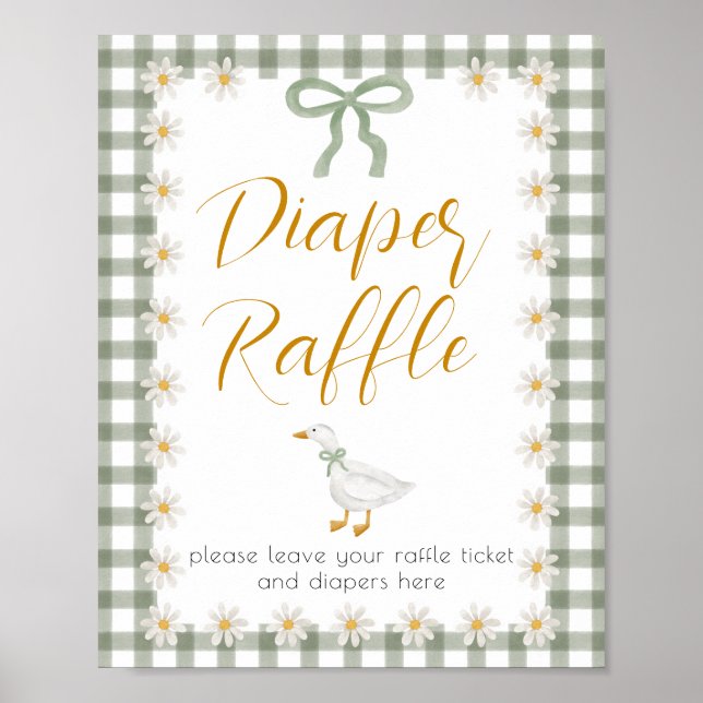 Silly Goose Green Gingham Floral Diaper Raffle Poster (Vorne)