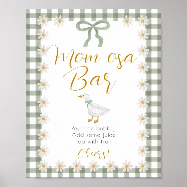 Silly Goose Green Gingham Mimosa Bar Baby Shower  Poster (Vorne)