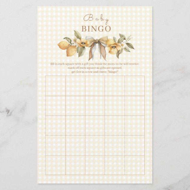 Silly Goose Lemon Baby Shower Bingo Game (Vorderseite)