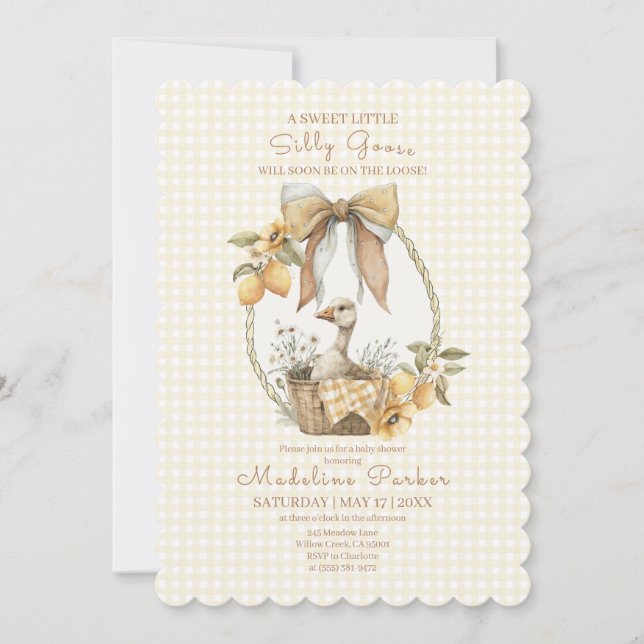 Silly Goose Lemon Watercolor Baby Shower Einladung (Vorderseite)