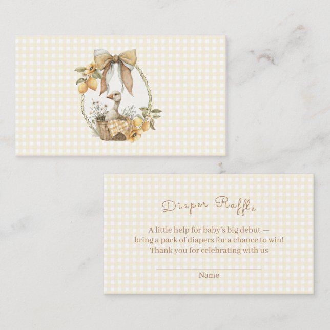Silly Goose Lemon Watercolor Diaper Raffle Begleitkarte (Vorne/Hinten)