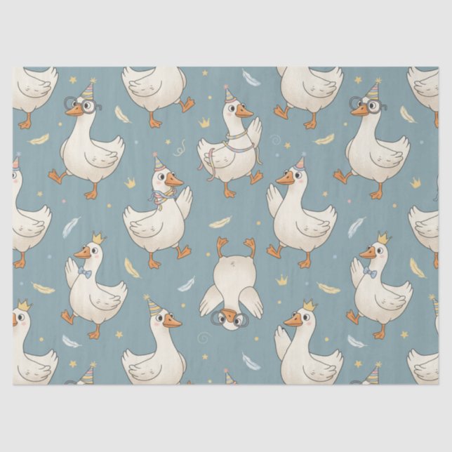 Silly Goose Party – Blue Background with Feathers Seidenpapier (Vorderseite)