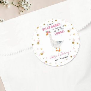 Silly Goose Pink Aquarell Mädchen-Baby-Party Runder Aufkleber