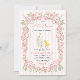  Silly Goose Pink Bow Floral QR Code Baby Shower  Einladung