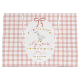 Silly Goose Pink Gingham Baby Shower Cottagecore Große Geschenktüte
