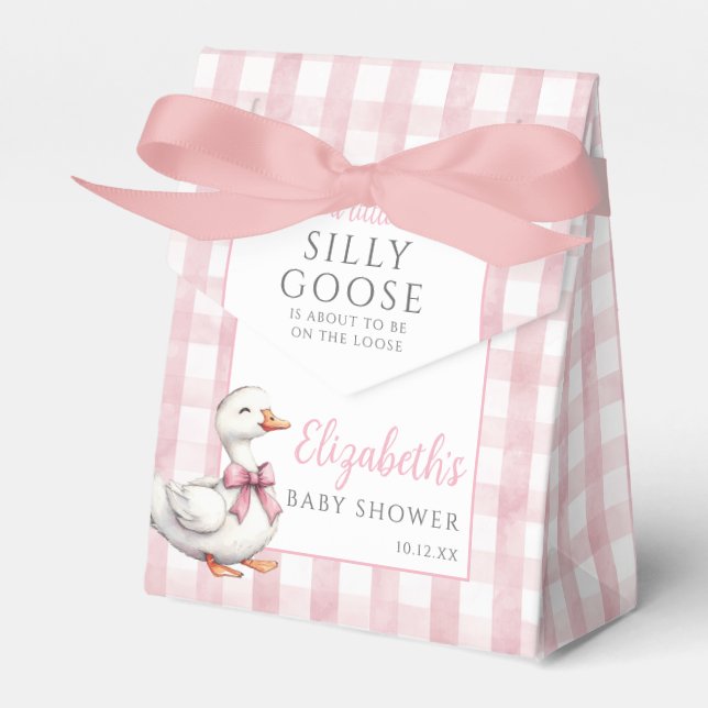 Silly Goose Pink Gingham Baby Shower Geschenkschachtel (Vorderseite)