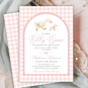 Silly Goose Pink Gingham Bogen Mädchen Baby Shower Einladung