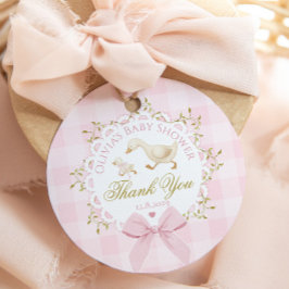 Silly Goose Pink Gingham Bow Baby Shower Thank you Geschenkanhänger